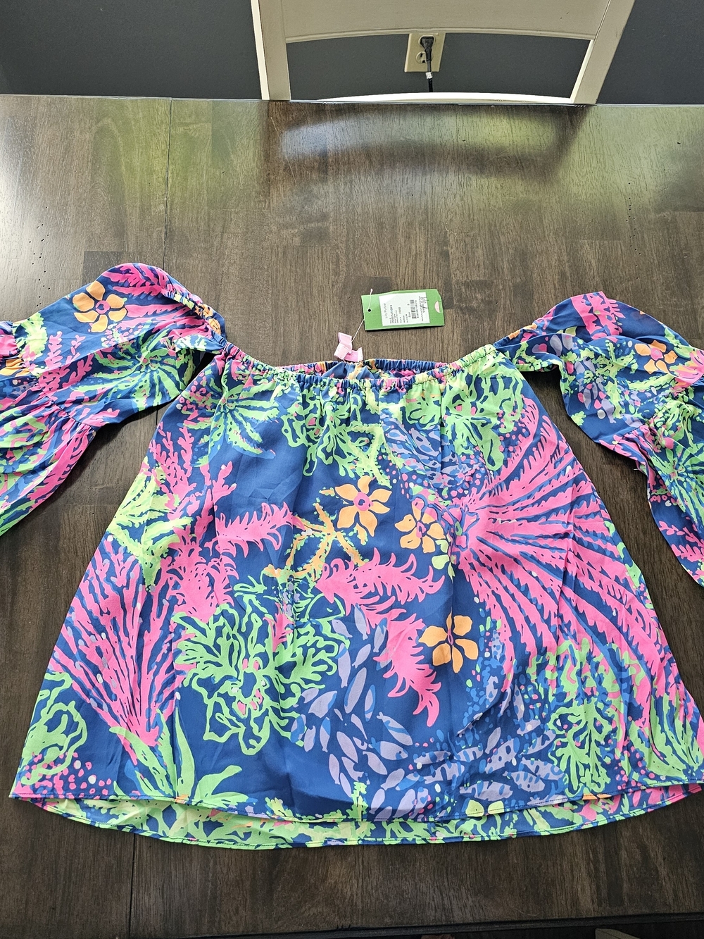 Lilly Pulitzer Off-Shoulder Floral Blouse in Blue, Pink & Green
